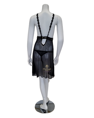 Mapale 7244X Black Geometric Babydoll with Matching G-String Plus Sizes myselflingerie.com